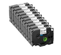 XGdEKA 3 5 10 Uds. Cintas de Tela for Planchar FA231 FA241 12mm 18mm FA3 FA3R FA4 FA4R Compatible con Impresora de Etiquetas PTH110(10PK Black on White)