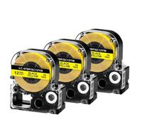 XGdEKA 3PK 6PK SS12KW LK-4WBN Negro en Cinta de Etiqueta Blanca de 12 mm para Fabricante de Etiquetas Compatible con impresoras LW-300 LW-400 LW700(3PK Black on Yellow)