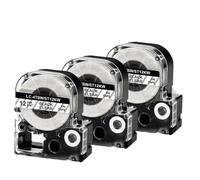 XGdEKA 3PK 6PK SS12KW LK-4WBN Negro en Cinta de Etiqueta Blanca de 12 mm para Fabricante de Etiquetas Compatible con impresoras LW-300 LW-400 LW700(3PK Black on Clear)