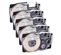 XGdEKA 5PK Etiquetas estándar Negras sobre Transparentes de 9 mm x 8 m compatibles con AR-9X KL-60 KL-120 KL-HD1 KL-P350W KL-430 Impresora de Etiquetas