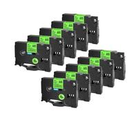 XGdEKA Cinta de Cinta de Etiquetas 10 Uds TZe231 TZe241 TZe251 TZe335 6mm 9mm 12mm 18mm 24mm Compatible con el Fabricante(Black on Flu-Green)