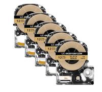 XGdEKA Cinta de Etiqueta SS12KW de 12 mm 5/10pcs Compatible con LK-4WBN ST12KW Etiqueta El Fabricante Funciona con la máquina de Impresora LW-300 400 Label(5PK Black on Gold)