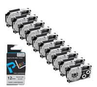 XGdEKA Cinta de Etiquetas 10 Piezas XR12WE 12 mm Negro sobre Blanco Compatible con Impresora de Etiquetas KL60 KL100(Black on Silver)