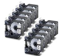 XGdEKA Paquete de 10 Etiquetas de Cinta estándar D1 de 24 mm, laminadas en Negro sobre Blanco, compatibles con impresoras 53713 450 Duo