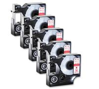 XGdEKA Paquete de 5 Etiquetas Rojas sobre Blanca, 12mm X 7m, Compatible con Cartucho D1 45015, Compatible con Impresora 100 120P LabelManag