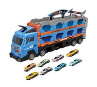 Xgdsnly 16 Piezas Transportador de Camiones Juguetes con Almacenamiento Plegable Porta Autos Lanzamiento Función de Música Adecuado para Regalo Enseñanza Inte, Azul con 8 Coches