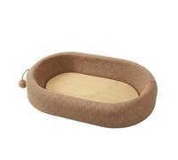 Xgdsnly Cama Ovalado con Cojín para s, Mascotas Pequeñas, Interiores, Cama para Mascotas De Lino De Cáñamo con Estera De Bambú Mejorada