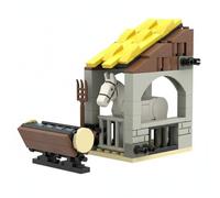 Xgdsnly de Caballos Medieval Bloques de Construcción Juguete de Montaje Kit de Moc Paredes Texturadas y Techo de Paja con y Puerta Diseño Combinable y, Establo+Cuna