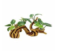 Xgdsnly Escondite Resina Seguro Cueva Realista Refugio Artificial para Lagartijas, Lagartijas, Acuaterrario, Amarillo, Madera Flotante Grande con Plantas