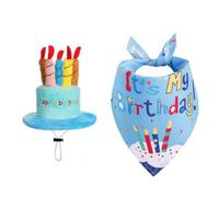 Xgdsnly Juego Gorro y Bandana Cumpleaños Adorable Sombrero Fiesta con coración Velas Ligero Sombrero con Babero para s, Azul, Color to 1