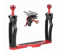 Xgdsnly Soporte Subacuático Doble Agujeros Abiertos Soporte Doble Empuñadura Antideslizante Accesorio Fotográfico para Fotografía Subacuática, Negro, Rojo, Soporte De Mano con Disparador