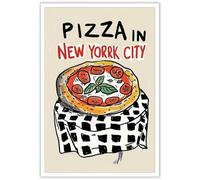 XGINERFEX Abstract Pizza Art Print, Whimsical Food Painting on Canvas, Vintage Funny Kitchen Wall Decor for Dorm, Apartment, Cafe(Framed,16x24inch(40x60cm))