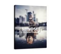 XGINERFEX Animal Motivation Wall-Art - Cat & Lion Mindset Quote, ‘Mindset is Everything’ Inspirational Canvas Print for Living Room, Bedroom Wall Decor (Unframed,16x24inch(40x60cm))