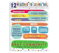 XGINERFEX ASL Infographic Poster 6 Funny Reasons to Learn American Sign Language Metal Tin Sign Wall-Art for Room Decor(Framed,08x12inch(20x30cm))