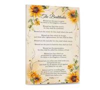 XGINERFEX Beatitudes Prayer Poster Canvas Print - Matthew 5:3-12 Vintage Religious Wall-Art for Faith-Based Home Office Decor(Framed,12x18inch(30x45cm))