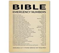 XGINERFEX Bible Emergency Numbers Print - Vintage Christian Wall-Art with Scripture Verses for Anxiety, Hope, Comfort - Inspirational Decor for Home or Prayer Corner(Framed,12x18inch(30x45cm))