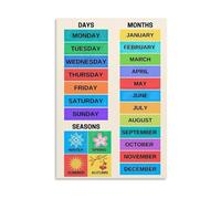 XGINERFEX Calendar Poster Canvas Wall-Art Learn Months and Days of W ducational Print for Nursery Preschool Room(Unframed,08X12inch(20X30cm))