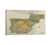 XGINERFEX Camino de Santiago Map Poster Way of St James Pilgrimage Route Canvas Wall-Art for Travel Hiker Gift Home Office Decor(Framed,08X12inch(20X30cm))