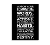 XGINERFEX Canvas Print Wall-Art with Inspirational Quote Watch Your Thoughts Motivational Saying for Home Office Decor Living Room Bedroom(Framed,08x12inch(20x30cm))