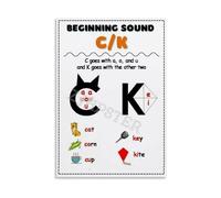 XGINERFEX Cat Kite Rule Poster, C or K Spelling Chart, Phonics Anchor Chart for Classroom Decor, Reading Intervention & Literacy Center (Framed,16x24inch(40x60cm))