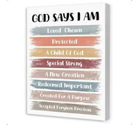 XGINERFEX Christian Room Decor with Affirmations, I Am Loved God Says Canvas Wall-Art for Nursery Classroom(Framed,08x12inch(20x30cm))