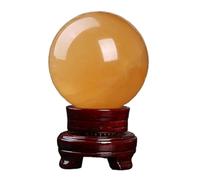 XGINERFEX Citrine Crystal Ball with Stand, Gemstone Divination Sphere,Polished Stone Sculpture Figurine, and Office Desk Decoration,80mm/3.14in Gemstone Stone