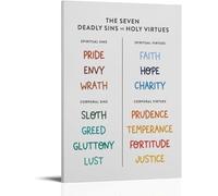 XGINERFEX Classical Morality Chart Poster, The Seven Deadly Sins & Corresponding Virtues, Antique-Style Wall-Art for Philosophers, Book Lovers, Home Study(Framed,16x24inch(40x60cm))