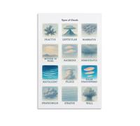 XGINERFEX Cloud Identification Guide Poster - Complete Chart of Cloud Types, Educational Weather Science Print for Classroom Homeschool Decor(Framed,08x12inch(20x30cm))