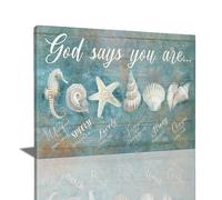 XGINERFEX Coastal Theme Canvas Art Set, Seashells and Starfish Ocean Wall Decor for Nautical Bathroom, Guest Room, Home Office(Framed,12X18inch(30X45cm))