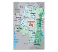 XGINERFEX Congo DRC Map Wall-Art Poster Africa Geography Decor For Home Office Travel World Map(Unframed,12x18inch(30x45cm))