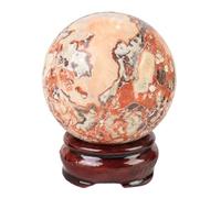 XGINERFEX Crystal Money Agate Ball Decor Sphere with Wooden Stand, Feng Shui Stone Sculpture Home Office Scrying,7~7.5cm Gemstone Stone