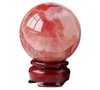 XGINERFEX Decorative Balls Crystal Ball Red Calcite Divination Spherewith Wood Stand Quartz Crystals Home Decor Fengshui Accessories Rockery Ornament,60~70mm Gemstone Stone
