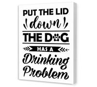XGINERFEX Dog Drinking Problem Bathroom Art - Humorous Put the Lid Down Quote on Canvas Print, Funny Wall Decor for Toilet & Washroom(Framed,08x12inch(20x30cm))