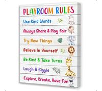 XGINERFEX Educational Playroom Wall-Art, Rules Canvas Print for, Share Take Turns Clean Up Inspirational Decor for Preschool and Classroom(Framed,16x24inch(40x60cm))