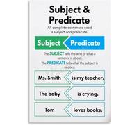 XGINERFEX English Grammar Subject and Predicate Poster Parts of a Sentence Anchor Chart Classroom Wall-Art for Teachers(Framed,08x12inch(20x30cm))