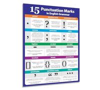 XGINERFEX ESL Classroom Decor Punctuation - Educational Grammar Anchor Chart for Middle & High School ELA, English Teacher Supplies(Framed,12x18inch(30x45cm))