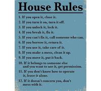 XGINERFEX Farmhouse Style Family Rules Wall-Art Inspirational Home Decor Sign for Living Room Kitchen or Nursery Beautiful Quote(Unframed,16x24inch(40x60cm))