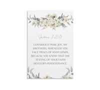 XGINERFEX Floral Christian Bible Verse Poster James Chapter 1 2 3 Consider It Pure Joy Wall-Art Canvas Print for Nursery Prayer Room Inspirational Decor(Framed,16X24inch(40X60cm))
