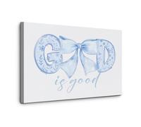 XGINERFEX God Is Unframed Poster, Blue Bow Bible Quote Canvas Art, Cute Christian Decor for Bedroom, Nursery, Gift for Shower, Her(Framed,08x12inch(20x30cm))