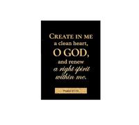 XGINERFEX Gold Foil Canvas Wall-Art Psalm 51:10, Create in Me a Clean Heart, Christian Bible Verse Print, Inspirational Home Decor, Uplifting Gift for Believers(Framed,08x12inch(20x30cm))