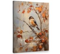 XGINERFEX His Eye is on the Sparrow Christian Wall-Art, Framed Canvas Print with Bible Verse, Rustic Fall Decor for Bedroom Living Room Church(Framed,08x12inch(20x30cm))