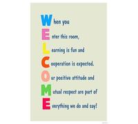 XGINERFEX Inspirational Classroom Poster Set of Rules and Welcome for Teachers Light Tan School Wall-Art Elementary Learning Decor(Framed,16x24inch(40x60cm))