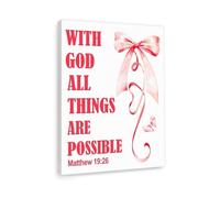 XGINERFEX Matthew 19:26 For Her Canvas - With God All Things Are Possible in Soft, Bible Verse Wall-Art with Bow, Sweet Christian Gift for Daughter Granddaughter (Framed,16x24inch(40x60cm))