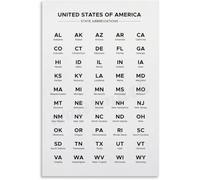 XGINERFEX Minimalist State Abbreviations Poster - Complete List of 50 Two-Letter Codes, Clean Graphic Wall-Art for Modern Living Room or Bedroom(Framed,16x24inch(40x60cm))