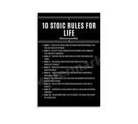 XGINERFEX Minimalist Stoic Principles Poster - 10 Rules for a Focused Life, Elegant Text-Based Wall-Art for Modern Home, Office or Reading Nook, Canvas(Unframed,16x24inch(40x60cm))