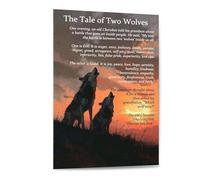 XGINERFEX Native American Wolf Canvas Art - The Tale of Two Wolves Inspirational Quote Print for Modern Home and Office Wall Decor(Framed,12x18inch(30x45cm))