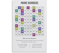 XGINERFEX Number Theory Basics Prime Numbers 1-100 Chart Canvas Art Print for Study Room or Home Office(Framed,12x18inch(30x45cm))