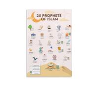 XGINERFEX Prophets of Islam Vintage, Islamic Educational Canvas Wall-Art for Mosque School Decor, Arabic Calligraphy Painting Living Room Aesthetic(Framed,16x24inch(40x60cm))