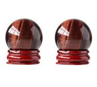 XGINERFEX Red Tiger Eye Crystal Ball | Home Decoration Fengshui Sphere | Quartz Gemstone with Wood Stand for Feng Shui Divination,2pcs Gemstone Stone