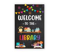 XGINERFEX School Library Poster Welcome to the Library Colorful Reading Sign for Classroom Decor Teachers Wall-Art(Framed,12x18inch(30x45cm))